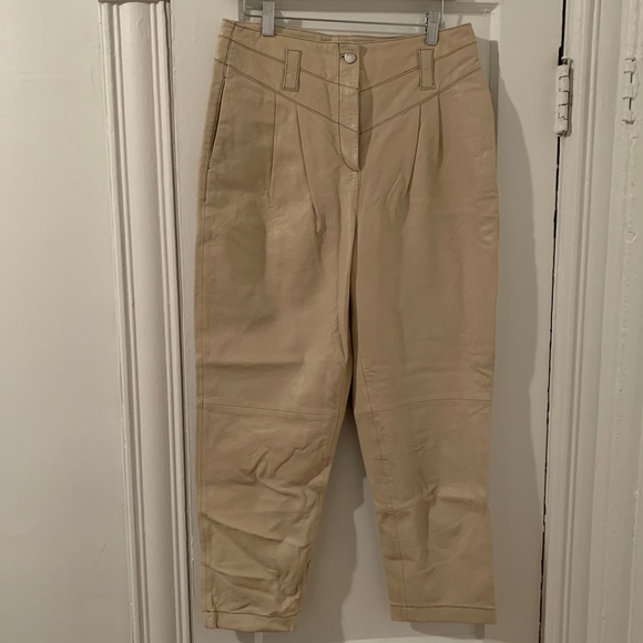 Topshop cream genuine leather high waisted pleated trousers - 8 - Picture 3 of 16